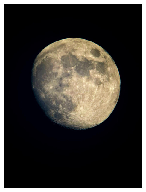 March 11, 2025. A waxing gibbous moon in the nighttime sky. This shot is from the second time I took my NEW telescope out for a spin: a tripod-mounted Celestron reflector telescope with a 130mm (5.12-inch) aperture, the one I regularly use to this day. Perhaps I could have gone bigger, but this scope is the largest I think our small Brooklyn apartment can comfortably accommodate. I’m still really happy with the views it gives me — not just of Luna but of the sun and even Jupiter and its moons as well. That’s not to say there wasn’t an even bigger telescope in my future…