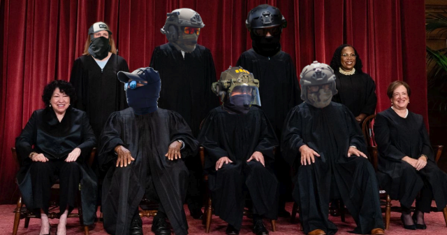 photo of SCOTUS judges with the conservative judges wearing the heads of masked ICE agents