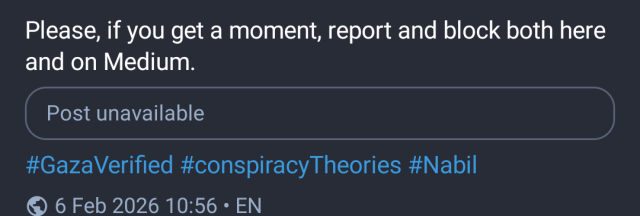 Screenshot of the last portion of the OP's toot, the embedded card shows "Post unavailable"