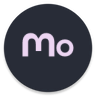 Moshidon logo made out of a gray circle with pastelle light pink letters in the center spelling "Mo"