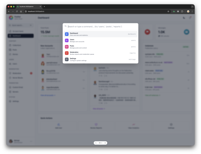 Pixelfed Admin Dashboard Search preview