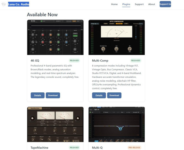 Picture of a webpage that is showing various Linux Audio plugin GUIs