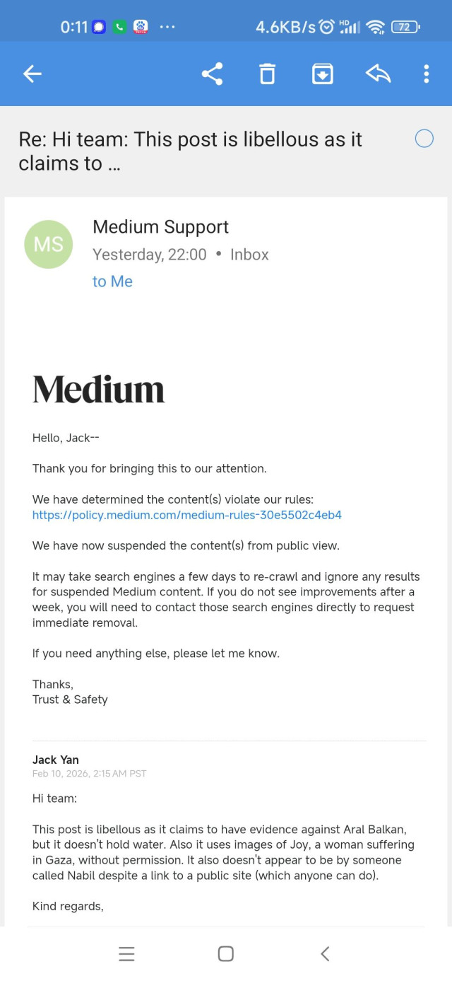 Hello, Jack--
 
Thank you for bringing this to our attention.
 
We have determined the content(s) violate our rules:
https://policy.medium.com/medium-rules-30e5502c4eb4
 
We have now suspended the content(s) from public view. 
 
It may take search engines a few days to re-crawl and ignore any results for suspended Medium content. If you do not see improvements after a week, you will need to contact those search engines directly to request immediate removal. 
 
If you need anything else, please let me know.
 
Thanks,
Trust & Safety