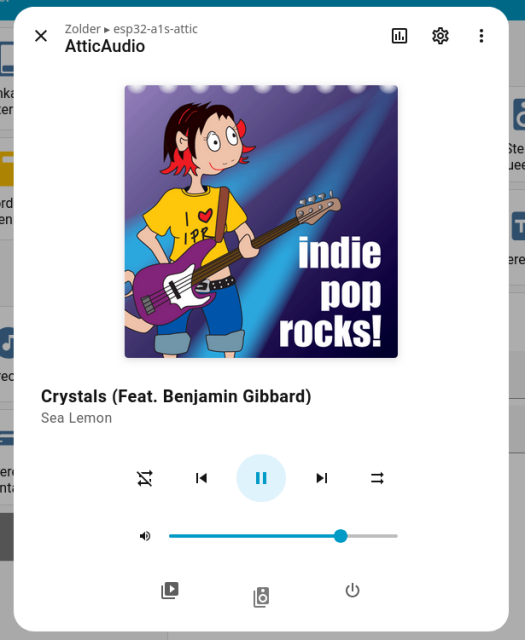Screenshot of my streaming device playing the song Crystals by Sea Lemon, featuring Benjamin Gibbard from death cab For Cutie and Postal Service.