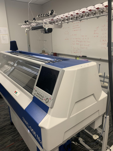 Jenny Lin's Shima Seiki WholeGarment industrial knitting machine at the University of Utah, Kahlert School of Computing.