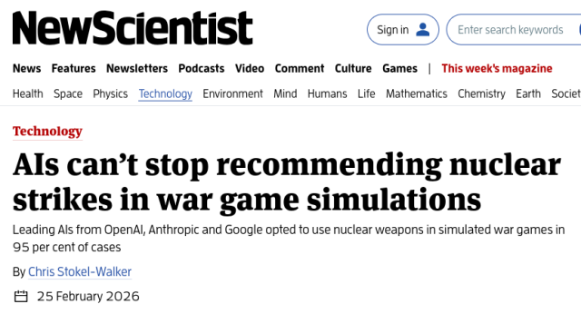AIs can’t stop recommending nuclear strikes in war game simulations