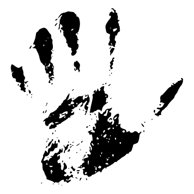 A vectorized handprint. It's mine, taken from a photograph of paint on an actual wall in This Old Clown House. It's about as human as you can get, and it's the logo for the new Filthy Human Hands License.