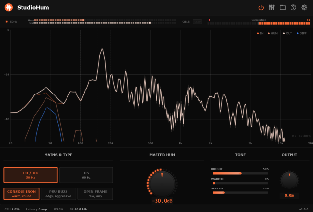MousePlugins StudioHum - Analog warmth. Controlled noise. Transformer saturation.