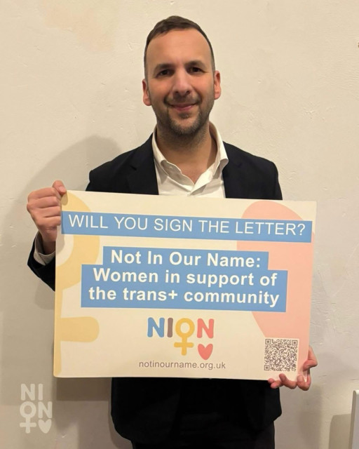 WILL YOU SIGN THE LETTER? Not In Our Name: Women in support of the trans+ community notinourname.org.uk Sign held by Zack Polanski
