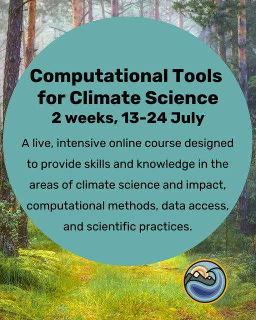 A live, intensive online course designed to provide skills and knowledge in the areas of climate science and impact, computational methods, data access, and scientific practices.