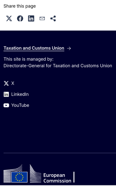 The image shows part of a web page taken from an official European Union website. There are icons for sharing the page on various platforms, including: X, Facebook, LinkedIn, YouTube.