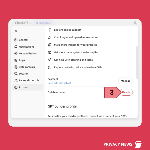 Next to Delete account click Delete. 