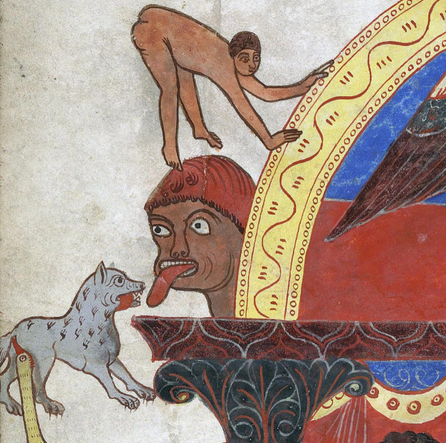 Tongue twisting. Beatus of Liébana, Commentaria in Apocalypsin (the ‘Beatus of Saint-Sever’), Saint-Sever before 1072. BnF, Latin 8878, fol. 4v.
#medieval #MedievalArt