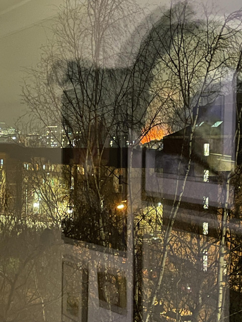 View of a fire in central Glasgow, taken from about a mile away.