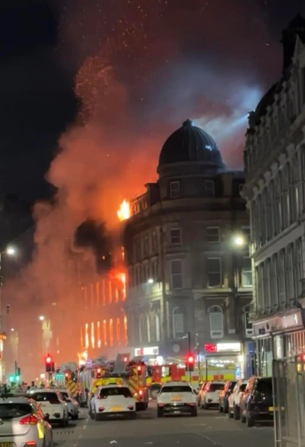 Photo of commercial building on fire in Glasgow City centre, in Union Street.