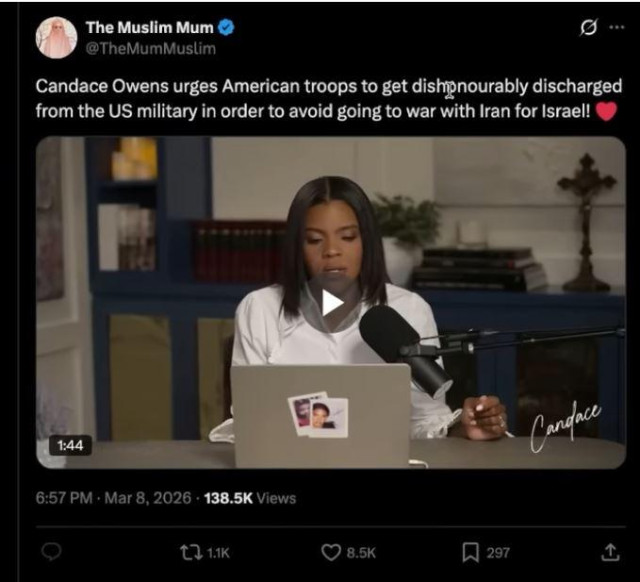 A screenshot of Candace Owens of that video post.

Source: 1)