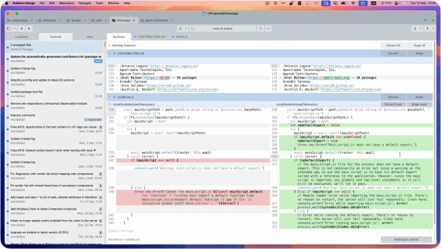 Screenshot of Sublime Merge running maximised, showing 2 unstated files with side-by-side diffs of their changes.