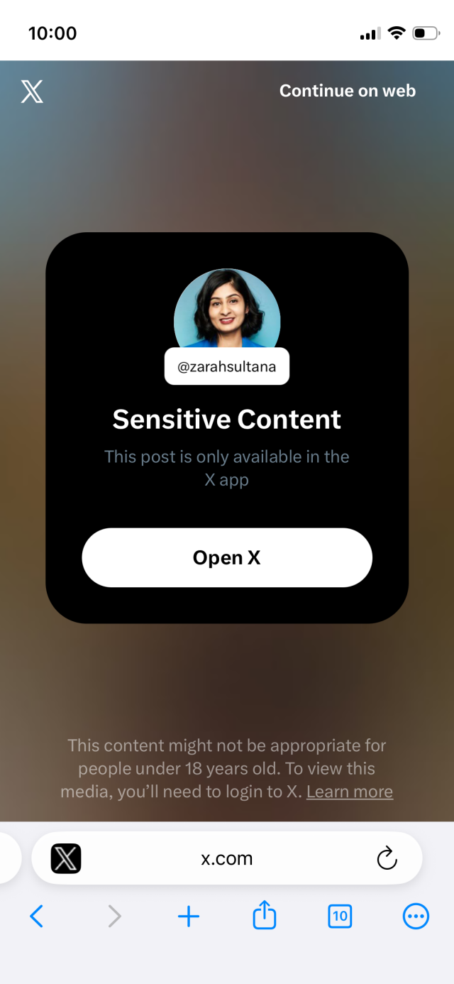 X: Sensitive content. This post is only available in the X app. (Open X button)

This content might not be appropriate for people under 18 years old. To view this media, you'll need to login to X. Learn more