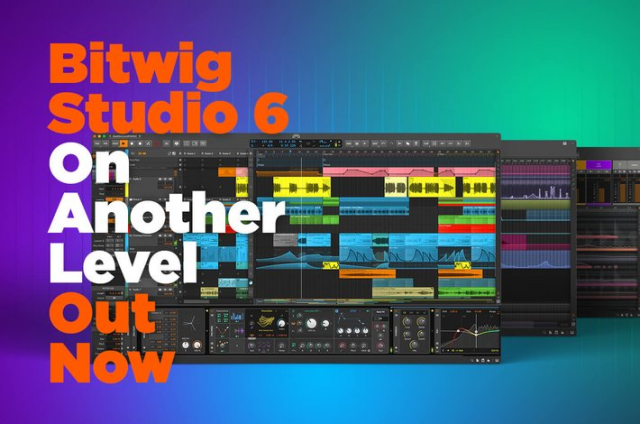 Image showing Bitwig Studio 6.0 screen grabs and the text Bitwig Studio 6 On Another Level Out Now.