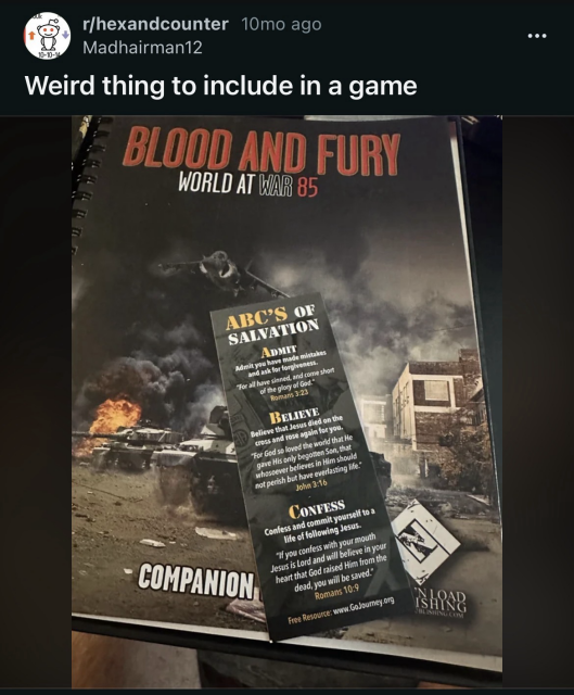 Religious pamphlet in Lock n Load game