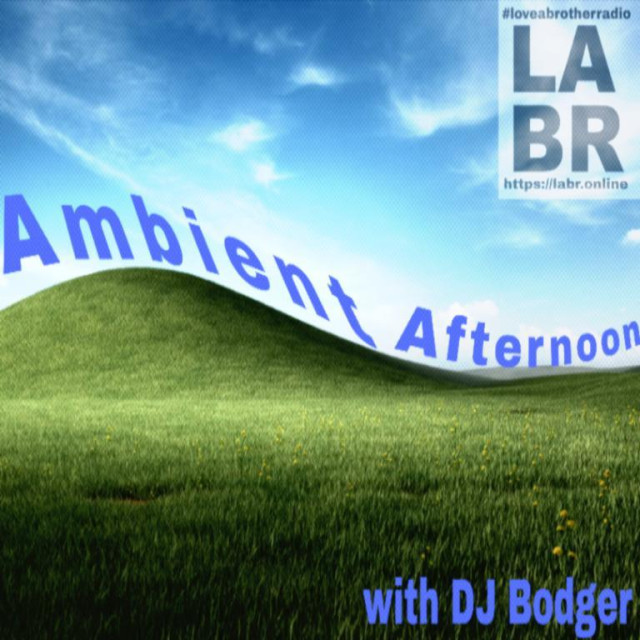 The Windows XP Bliss desktop (that looks like the teletubbies hill) with Ambient Afternoon following the contours of the hill. #LoveABrotherRadio is in the top right corner along with the letters LABR and the web address htttps://labr.online. In the bottom right corner are the words with DJ Bodger in blue.