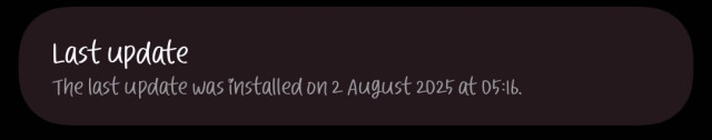 software update for Android showing last installed august 2025