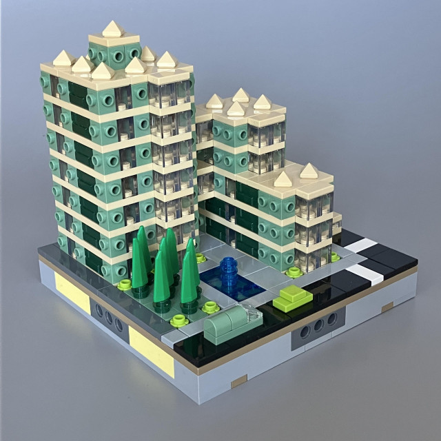 Left side shows the landscaping and pond to best effect