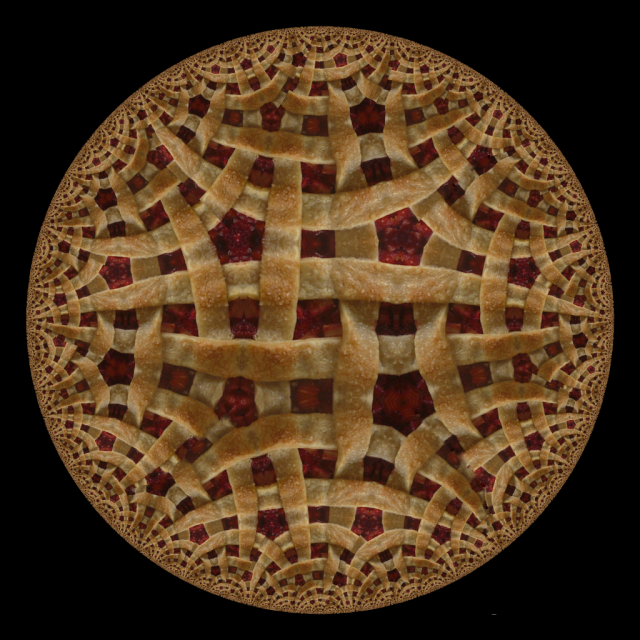 A hyperbolic lattice-top strawberry rhubarb pie.
