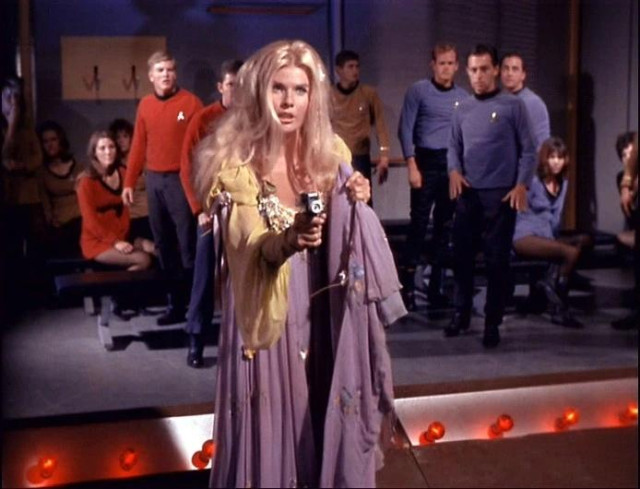 During her attempt to kill Captain James T. Kirk, to whom she had compared to Caesar, Lenore Karidian cited a line from Shakespeare's Julius Caesar: "Beware the Ides of March," before firing her phaser. Star Trek TOS.