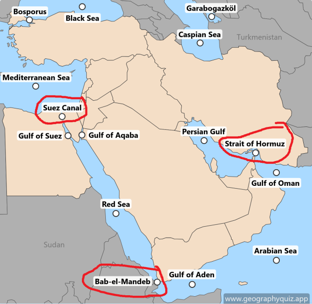 Map: Middle East bodies of water