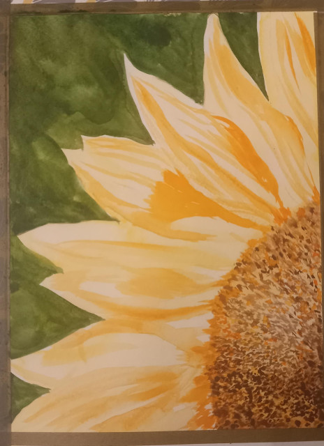 Watercolor painting of a closeup of a sunflower