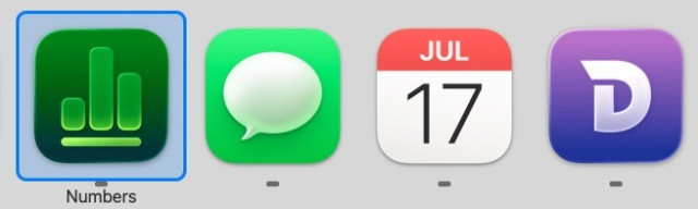 The Numbers icon, lit scarily from the bottom, alongside other icons on macOS.