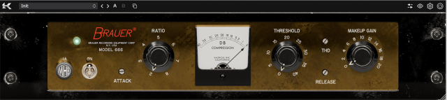 MHB Red Model 666 plugin UI with attack, ratio, threshold, release, THD and makeup gain controlls.