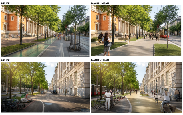 4 Fotos zwei zeigen den Ist-Zustand und zwei, wie es nach dem Umbau ausschauen wird. Quelle: ZOOMVP.AT/Mobilitätsagentur 