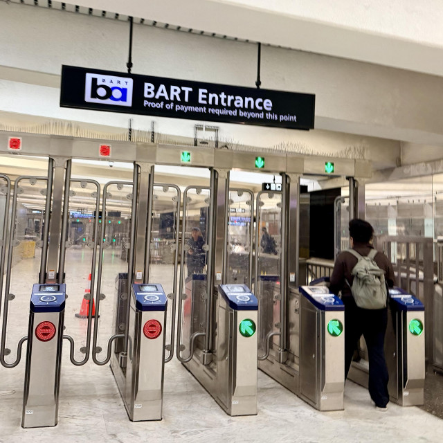 A photo of the gates at BART