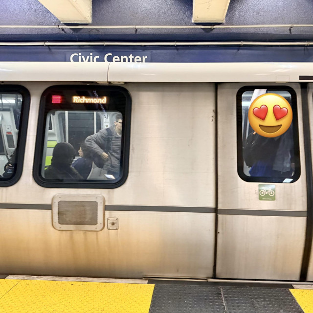 A photo of the BART train. It says going to Richmond