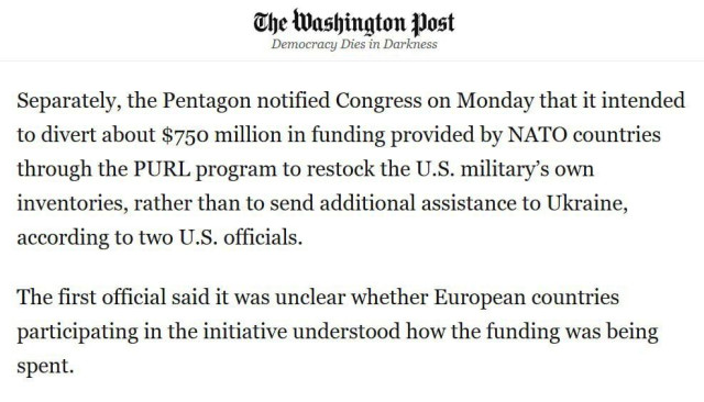 Trump stealing money from NATO allies that was meant for Ukraine