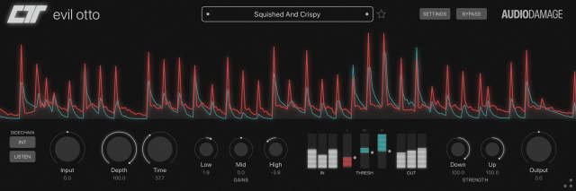 Evil Otto plugin UI with input, depth, time, etc. controlls.
