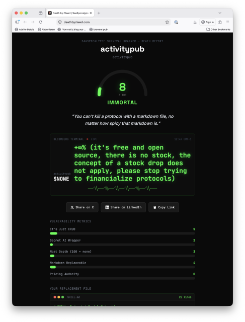 Screenshot of the service result: +∞% (it's free and open source, there is no stock, the concept of a stock drop does not apply, please stop trying to financialize protocols)