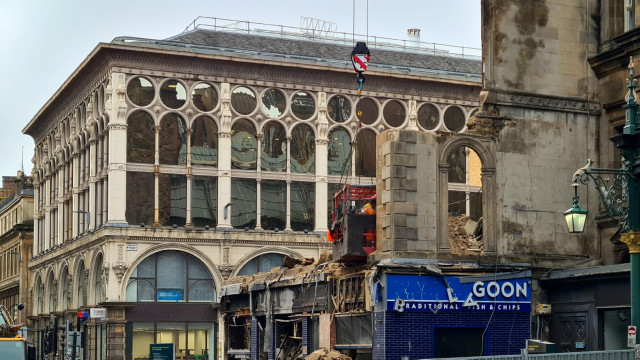 The demolition of a Victorian building in Glasgow City Centre after a devastating fire.