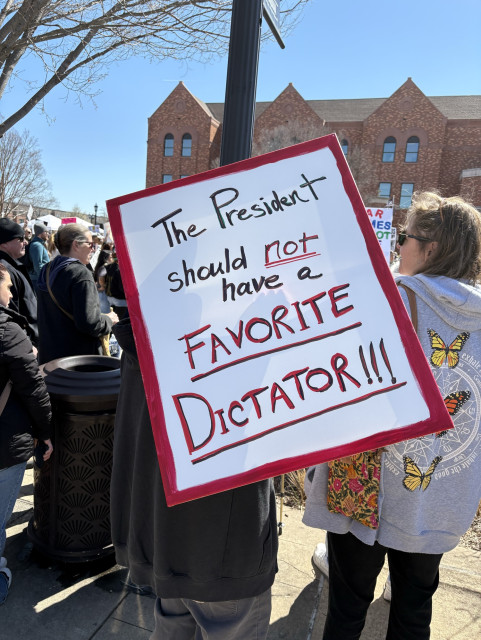 Protest sign seen at No Kings 3/28/26: The president should not have a favorite dictator!!!