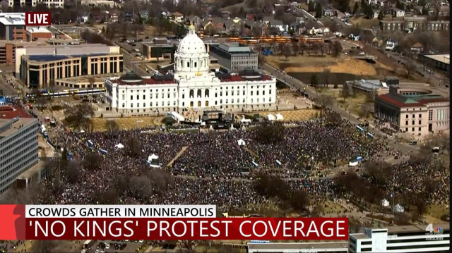 A screengrab of the huge crowd at the flagship No Kings rally in the Twin Cities.