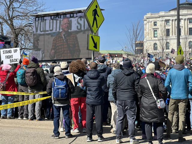 Minnesota governor Tim Walz speaks at the Saint Paul No Kings protest.