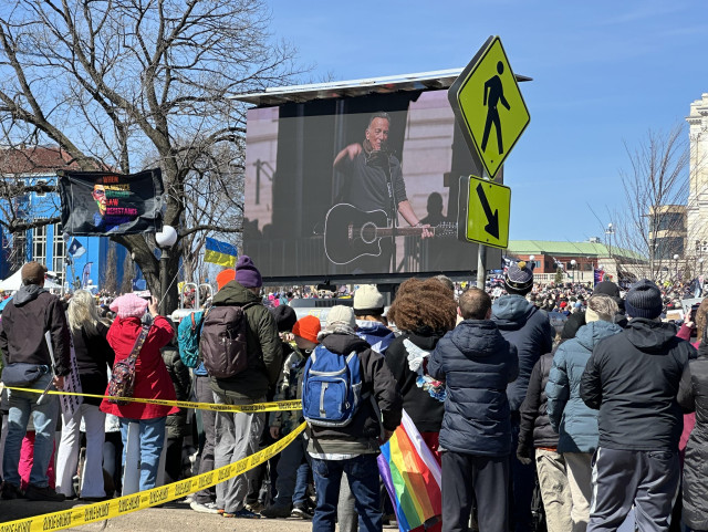 Bruce Springsteen performs at the Saint Paul No Kings protest.