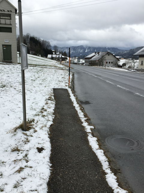 Foto von Bushaltestelle ohne Sitzgelegenheit ohne Witterungsschutz keine Barrierefreiheit kein sicherer Straßenübergang Foto: VCÖ