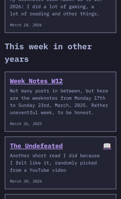 The week in other years section 