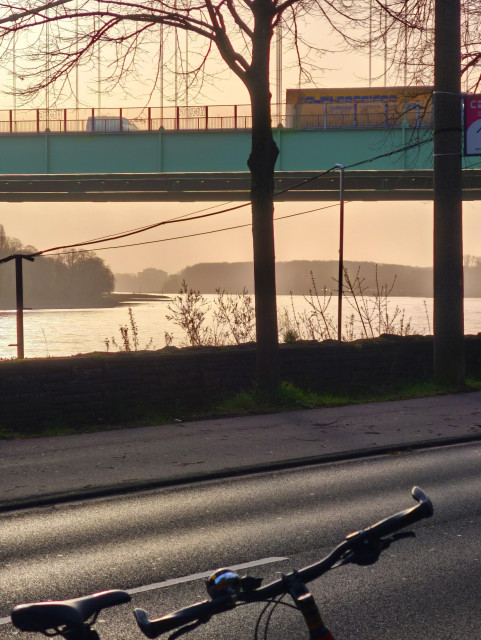 Rodenkirchener Brücke und Rhein am Morgen in Köln 