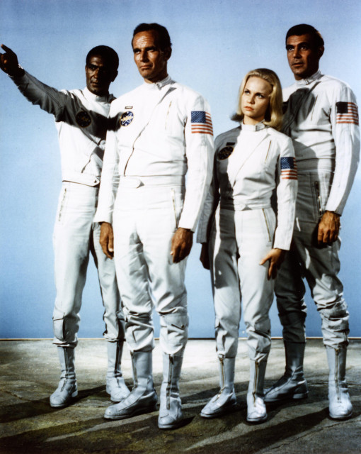 Charlton Heston as Commander Taylor and the crew of the Icarus in a promotional still from the original Planet of the Apes (1968).