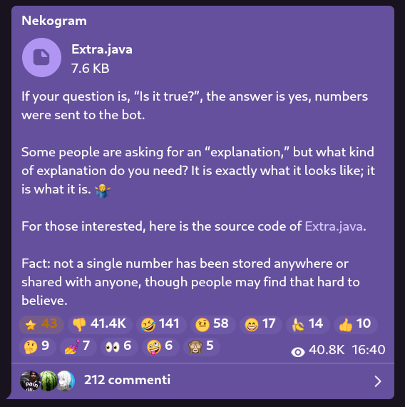 Official declaration of the Nekogram developer (posted: April 2nd on t.me/NekoUpdates - channel ID: 1339737452 - discussion ID: 1349472891).