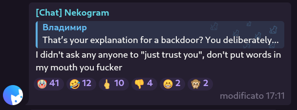 Nekogram developer insulting another user immediately after the spyware scandal.